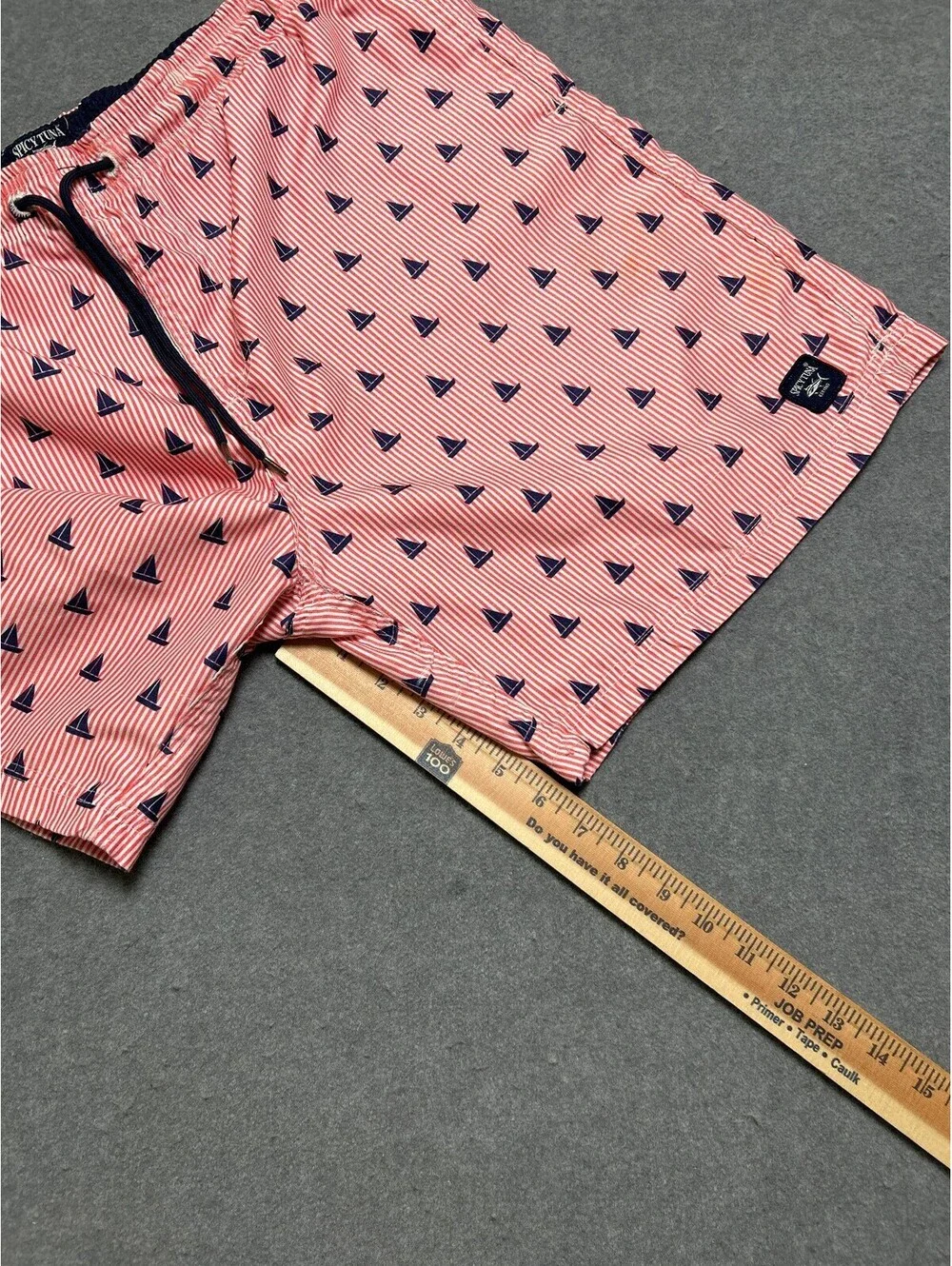 Spicy Tuna Mens Sailboat Print Swim Trunks Red White Striped XL Lined Beach